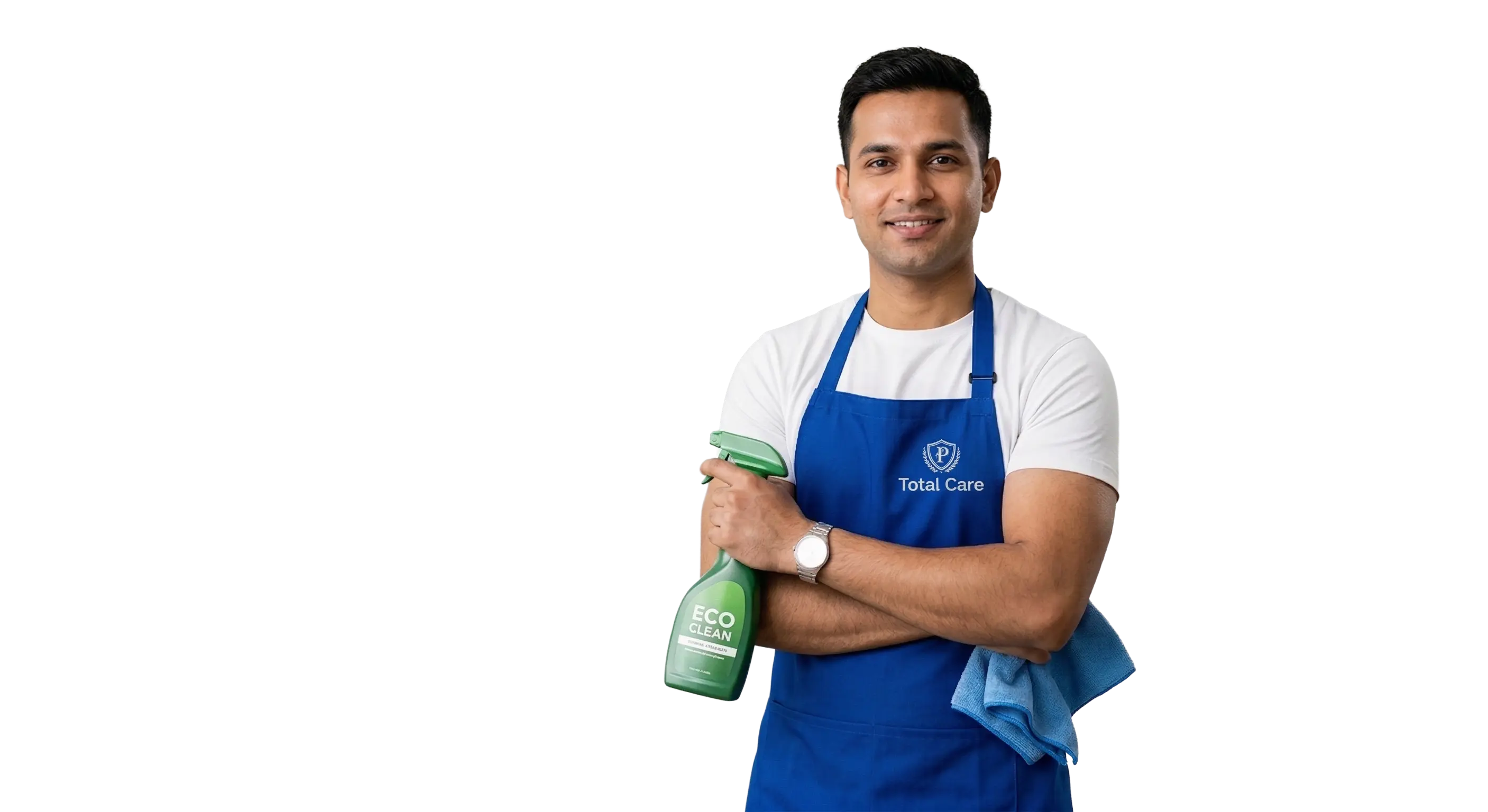 Professional cleaner with supplies