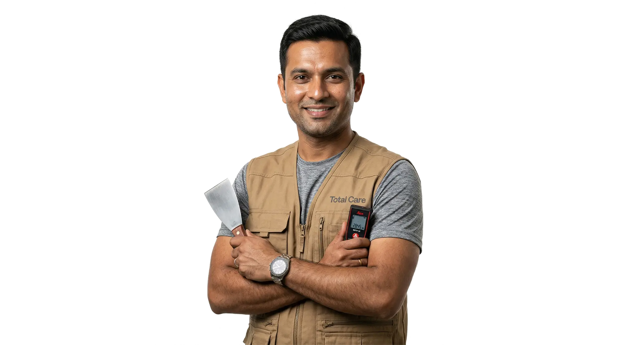 Repair worker carrying a ladder