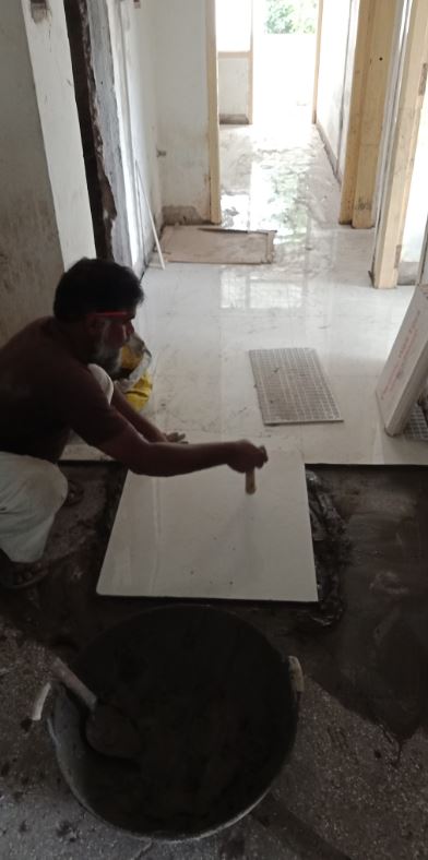 Tiling work on a floor